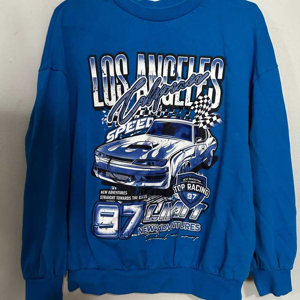 SHEIN Blue Los Angeles Speed Graphic Women’s Sweater